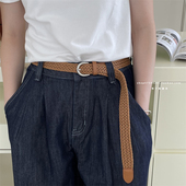 自制波西米亚风编织腰带白色棕色休闲裤 透气皮带 带连衣裙绑带夏季