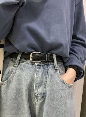 韩国复古耐用黑色牛仔风小腰带
