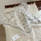 韩系ins风蝴蝶结波点方巾丝巾少女棉麻旅游头巾发带绑带装 饰围巾