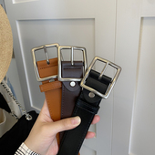 韩版 男友风大皮带宽软面学生女士腰带银色做旧方扣牛仔裤 带个性