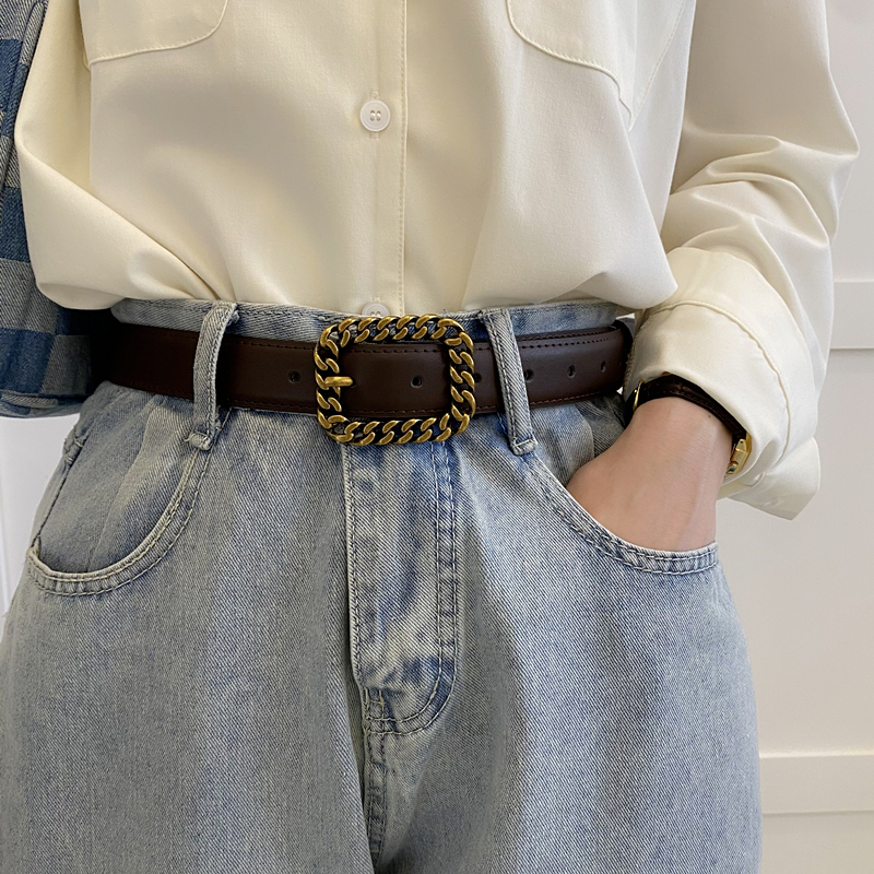 韩国东大门2025新款做旧链条形扣皮带女士腰带韩版宽个性牛仔裤带