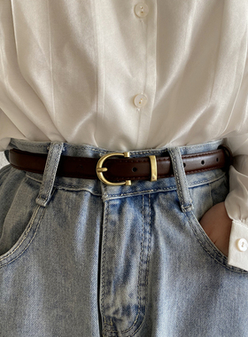 自留推荐超好搭黑色小腰带简约皮带复古金牛仔裤带ins风韩国女