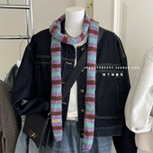 日杂风装 饰挂脖披肩Y2K手工长条针织拼色撞色条纹围巾秋冬季 围脖