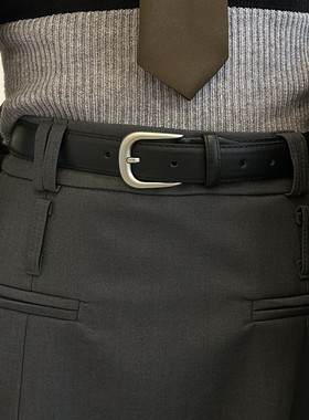 裤子搭档简约百搭皮带银扣女士新款腰带黑色韩国新款学生韩系裤带