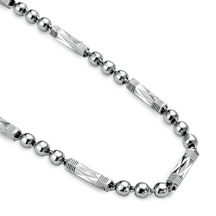 银项链999纯银男佛珠白银链子圆珠竹节筒时尚霸气潮男足银六角链