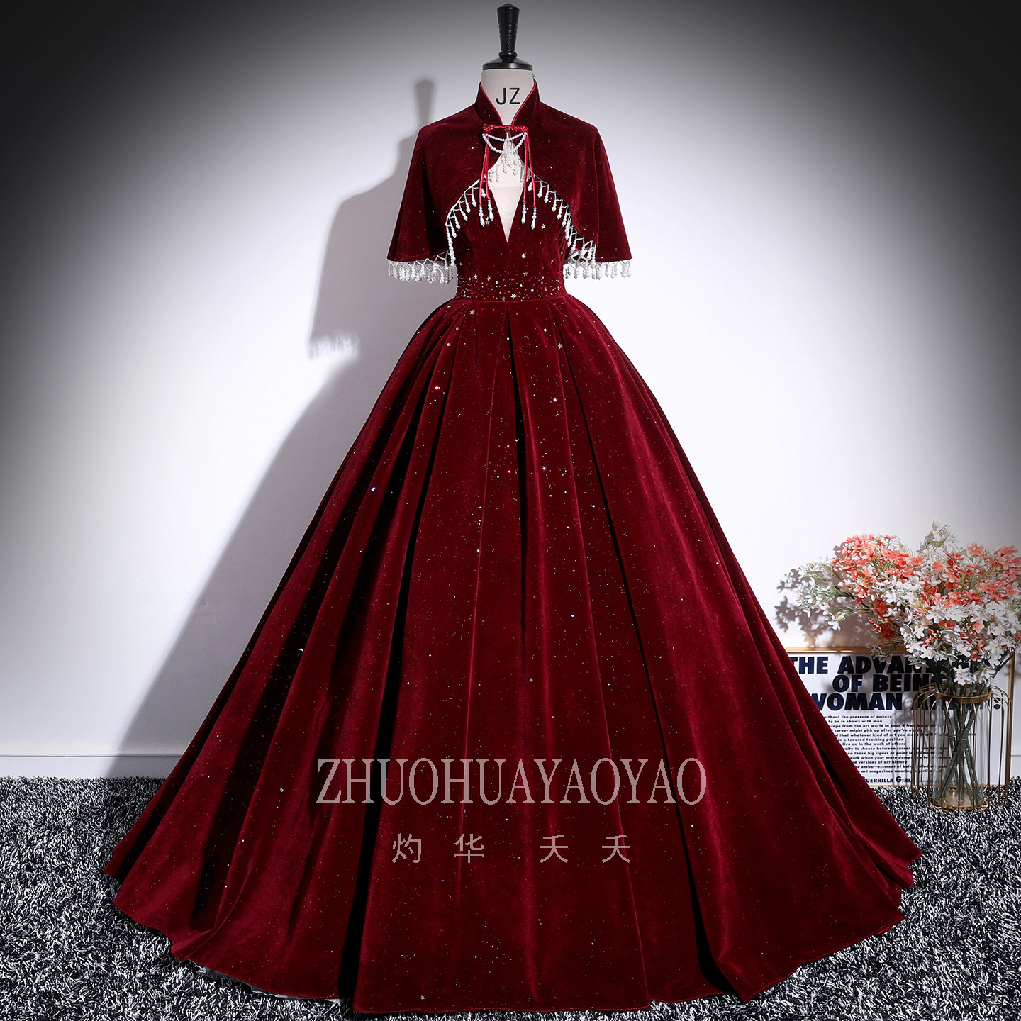 立领晚礼服声乐独唱艺考演出服女年会主持人蓬蓬裙套装新娘敬酒服