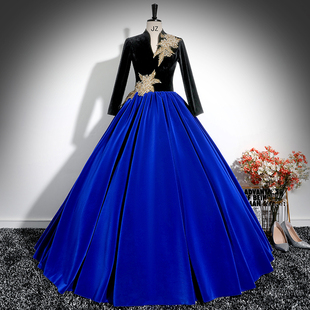 立领晚礼服学生声乐艺考美声独唱演出服长袖年会主持人钢琴蓬蓬裙