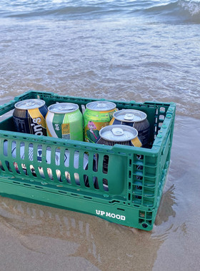 UPMOOD露营户外防水折叠箱家居折叠篮车载收纳箱日系风格绿色哑光