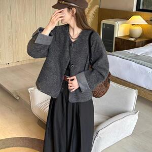 小香风毛呢外套女秋冬欧洲站欧韩货高端洋气宽松小个子大码短上衣