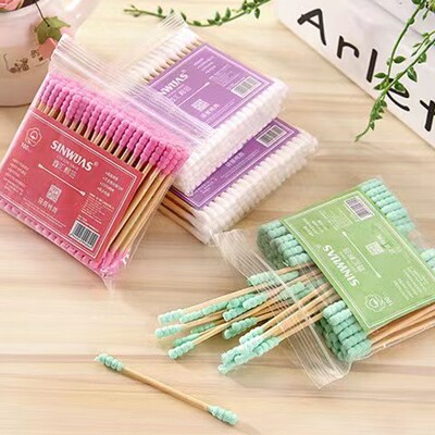 双头螺旋棉签掏耳朵彩色棉花棒盒装一次性棉签棒化妆卫生棉棒木棒