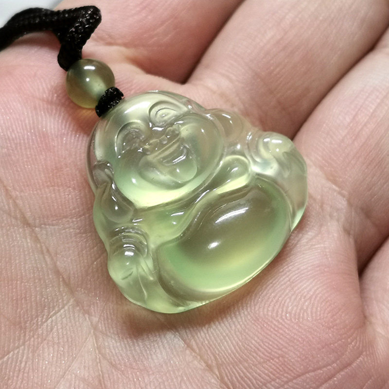 收藏级！纯天然岫玉绿冰高冰高水无矿点大肚弥勒佛吊坠挂件女生戴