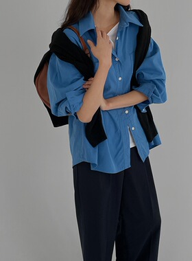 韩国代购 feminique 经典 百搭款 口袋 宽松 衬衫