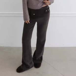 bootcut pants 抓绒 韩国代购 微喇休闲裤 warm 修身 olssen