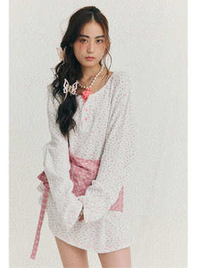 韩国代购 minjiena sophie long sleeve 碎花 长袖宽松T恤