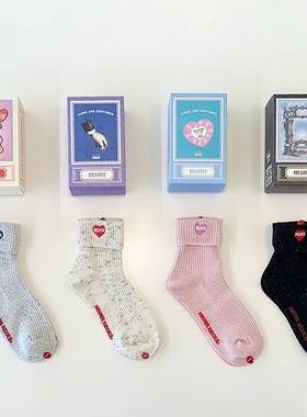 韩国代购 msmr Heart cuffs 翻边 爱心logo刺绣 短袜