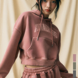 韩国代购 avandress Pigment Overfit Crop短款 字母 连帽卫衣