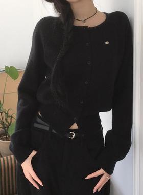 韩国代购 modimood 经典款 纯色 圆领 纽扣 短款 针织开衫