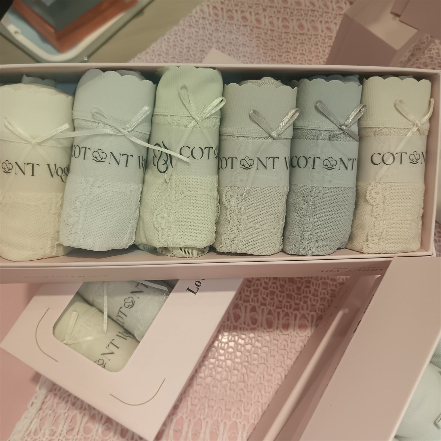 6条装粉都中腰莫代尔泡泡蕾丝系列内裤女亲肤透气蚕丝裆三角裤652