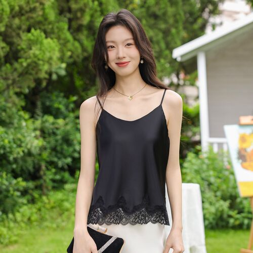 新款纯色蕾丝拼接吊带美背背心免穿文胸薄款无钢圈外穿打底25025