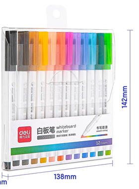 得力S506彩色白板笔12色彩笔可擦易擦水性白板笔儿童涂鸦办公绘图