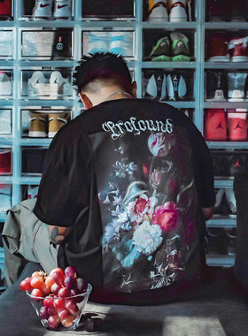 纽约潮牌Profound Foundation支线 背后花卉油画 情侣宽松短袖T恤