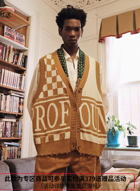 【五折】纽约设计师品牌Profound 撞色棋盘格 复古破坏毛衣马甲