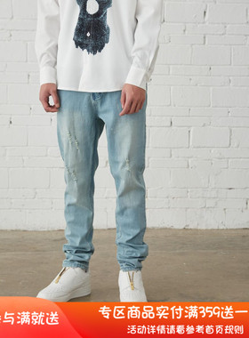 纽约潮牌Profound Foundation支线  做旧泼墨 破坏锥形弹力牛仔裤