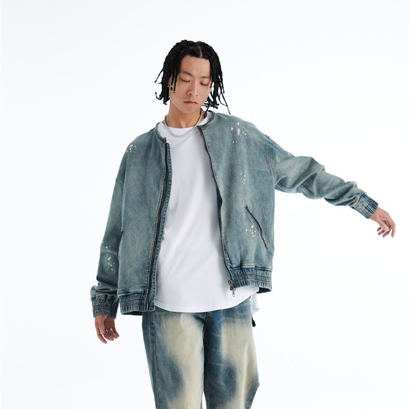 做旧牛仔夹克fairplay圆领宽松
