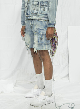 纽约潮牌Profound Foundation支线 做旧破坏 廓形立体袋牛仔短裤