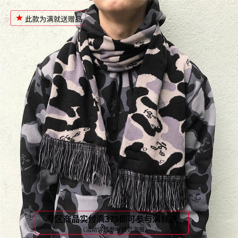 特价清仓 潮牌ripndip Camo Scarf贱猫 猫咪迷彩情侣围脖围巾