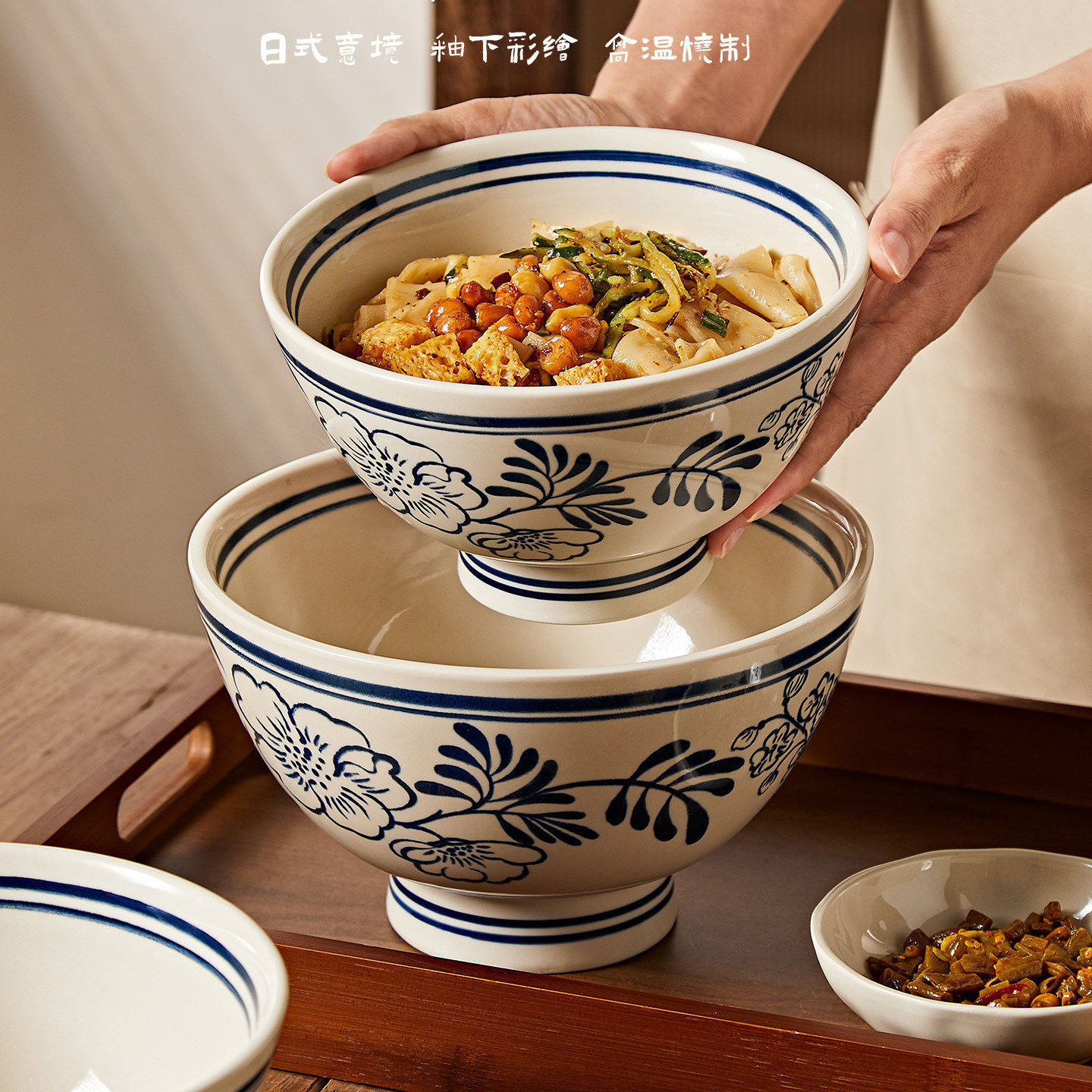 中式复古陶瓷高脚碗大号图片