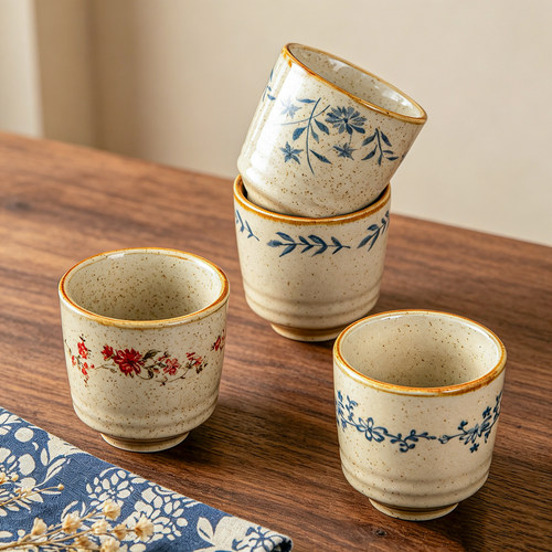 复古中式釉下彩耐高温陶瓷茶杯