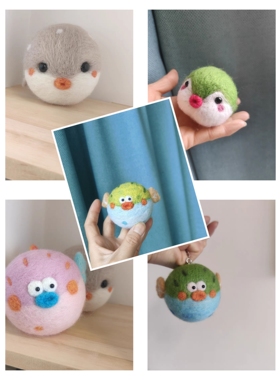 [新品，折扣促销中]羊毛毡河豚挂件礼物 手工成品 圆滚滚动物摆件