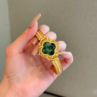 黄金翡翠手牌女士手镯高级感轻奢足金翡翠手饰表带式手盘手链真金
