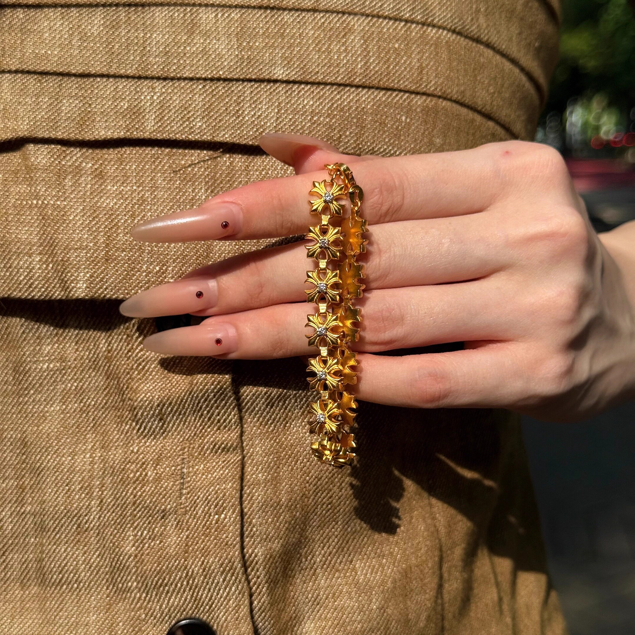 潮牌黄金十字手链男女同款欧美高级感足金999国检证书支持复检