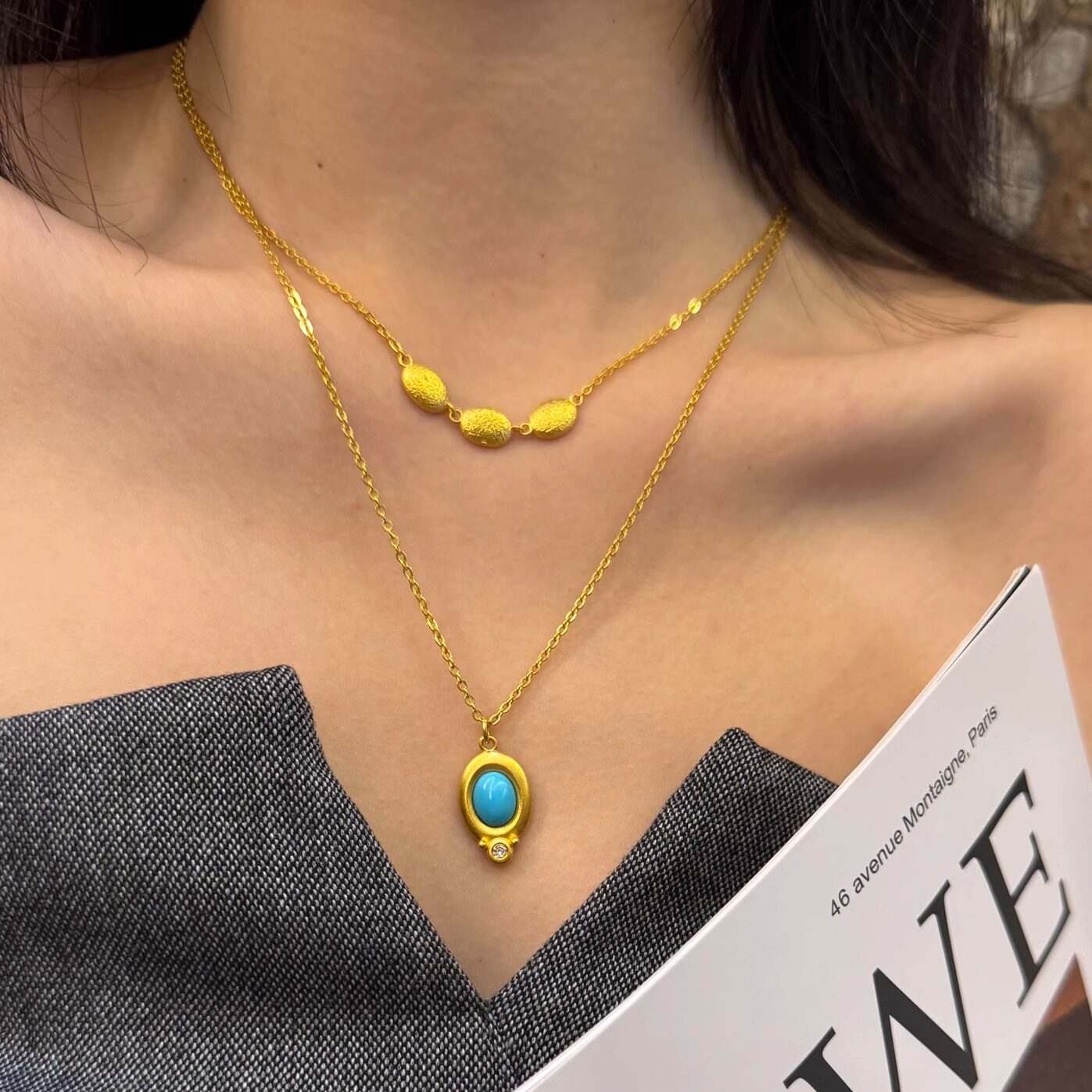 深圳黄金女项链新款足金999美松高级感女士叠戴套链证书支持复检