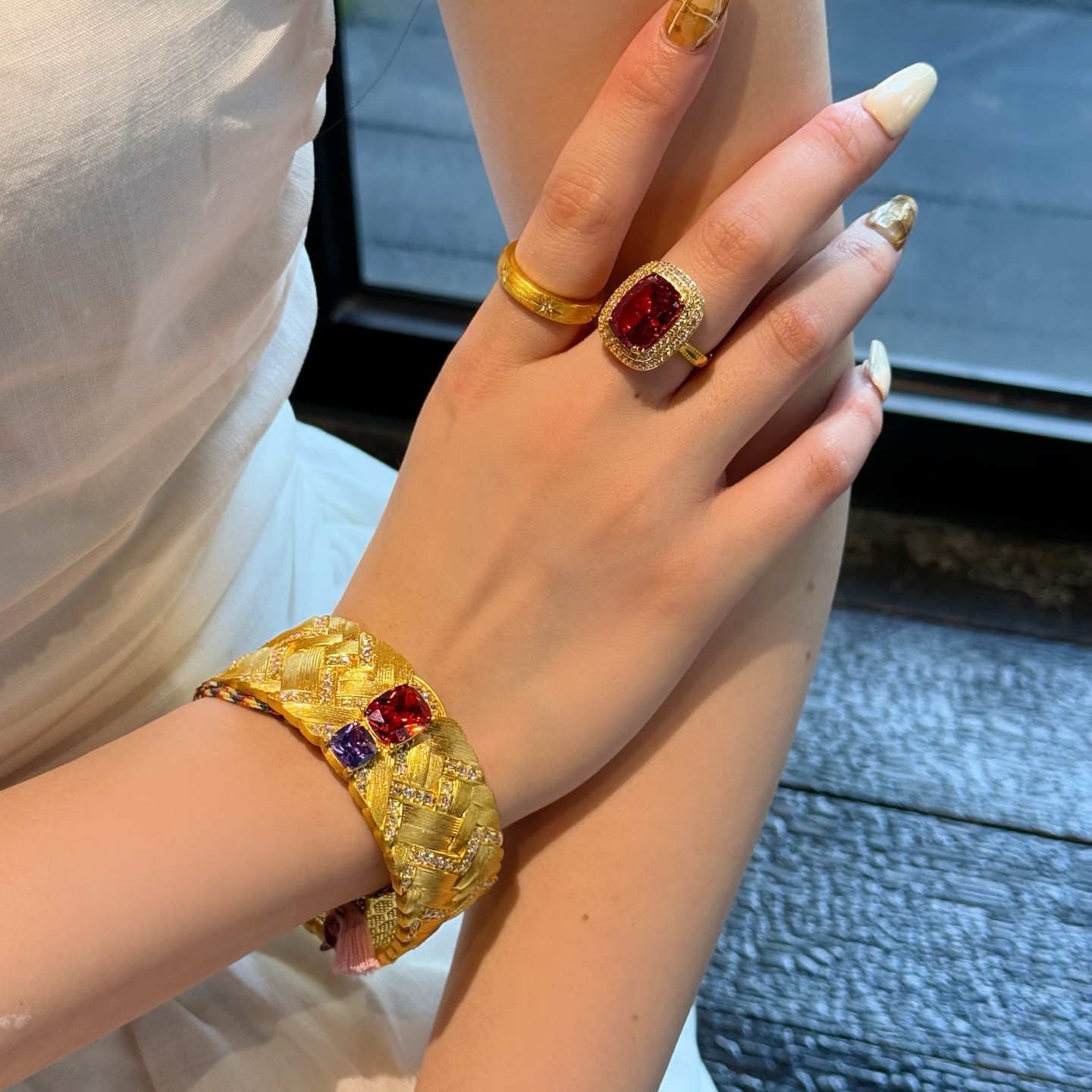 黄金手镯子足金女士5D竹编闪钻红刚腾语时尚休闲手镯子支持复检
