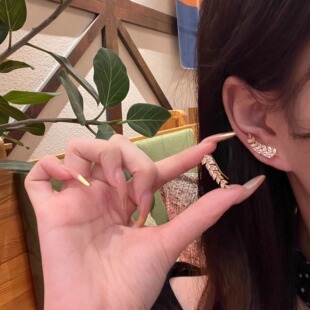 港风排钻星连星黄金女耳夹足金999麦穗长排耳钩支持复检送证书