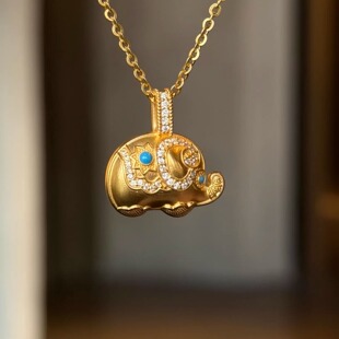 黄金点钻小福象5D吊坠足金999小金象小克重高级感百搭支持复检