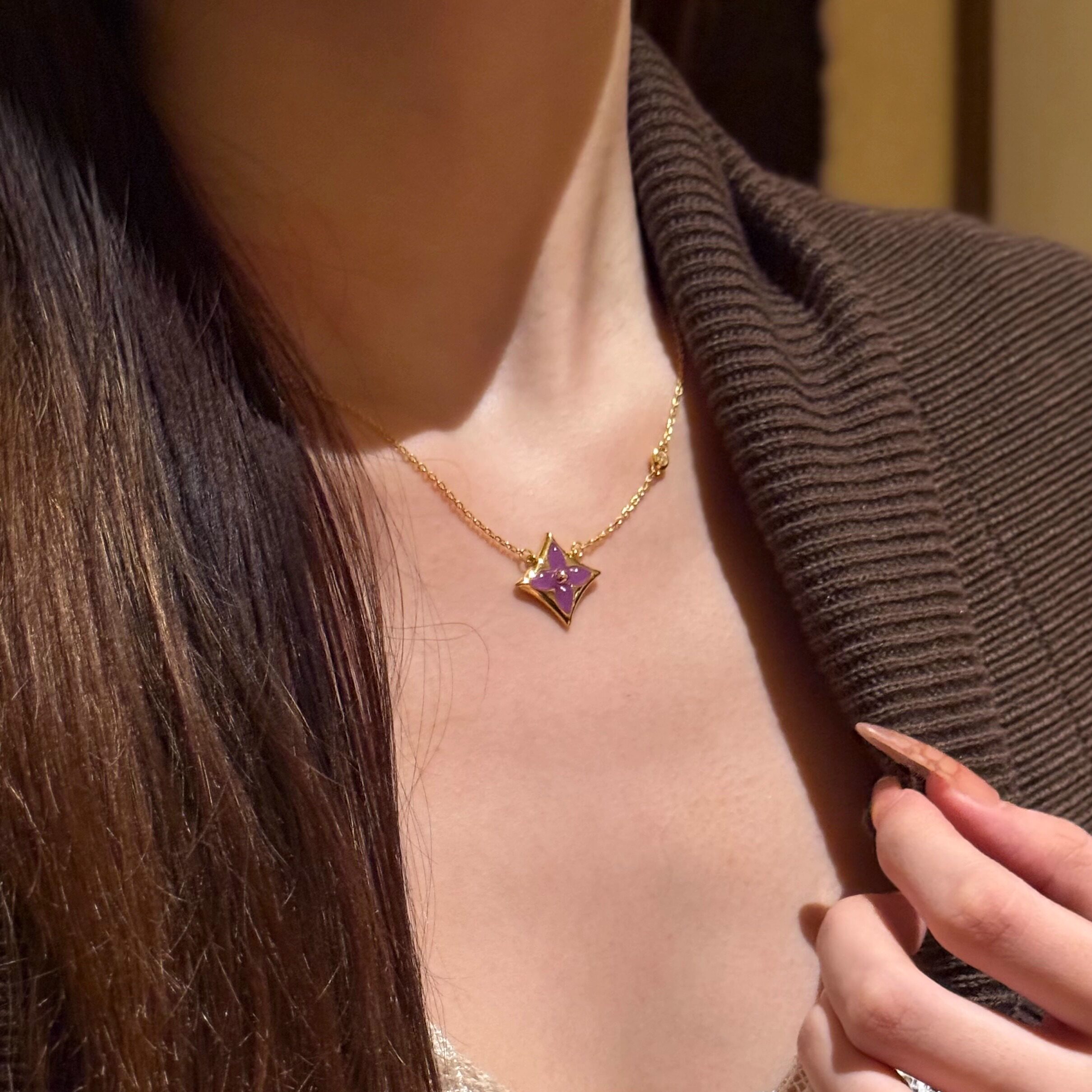 黄金项链紫罗兰色单花潮牌女士百搭日常佩戴足金999项链套链国检