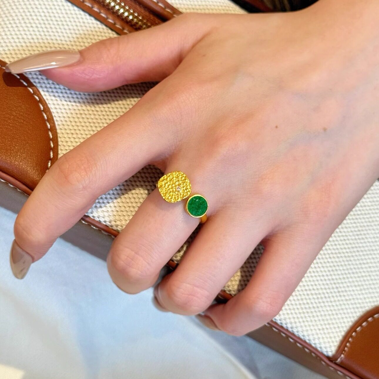 深圳黄金女戒指国潮小众足金999翡翠戒指搭配国风带证书支持复检