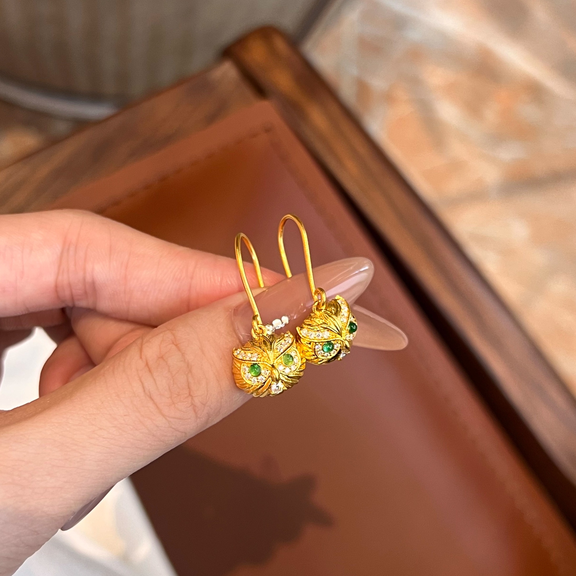 黄金耳钩足金999支持复检AU999女猫头鹰耳钩送礼盒包装带证书