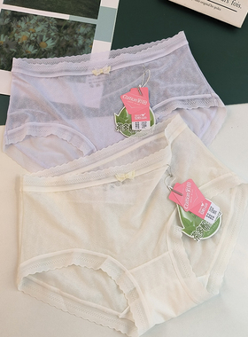 彩田镂空提花网纱柔软丝滑性感蕾丝中腰三角内裤女茶多酚裆32678