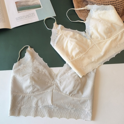 法式蕾丝薄杯美背小吊带抹胸文胸