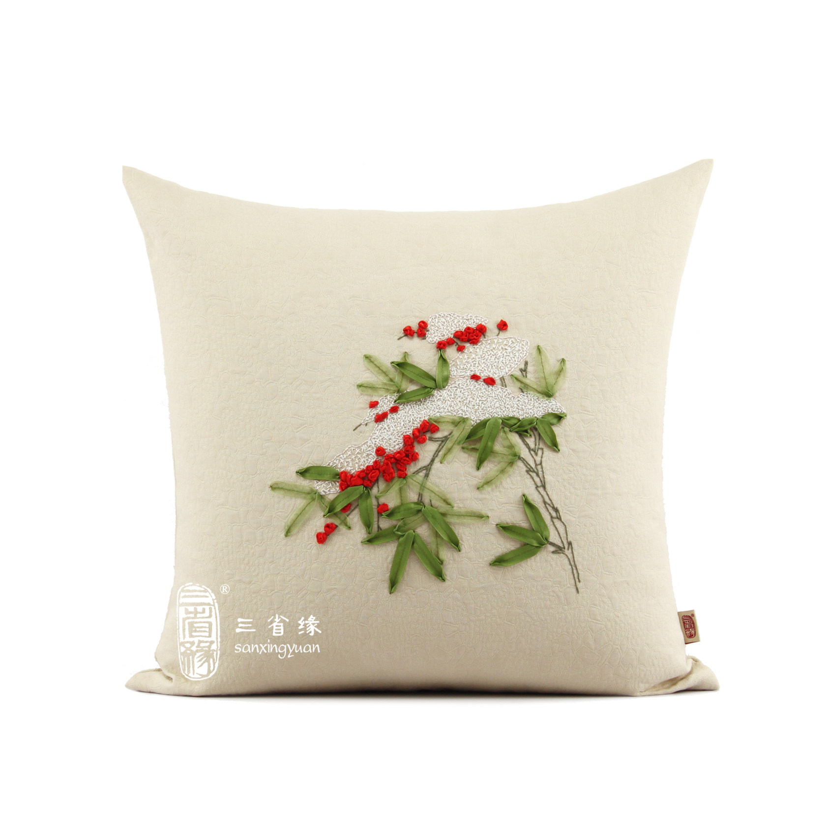 南天竹手工丝带绣居家靠包沙发抱枕靠垫大靠背套午睡枕送枕芯包邮