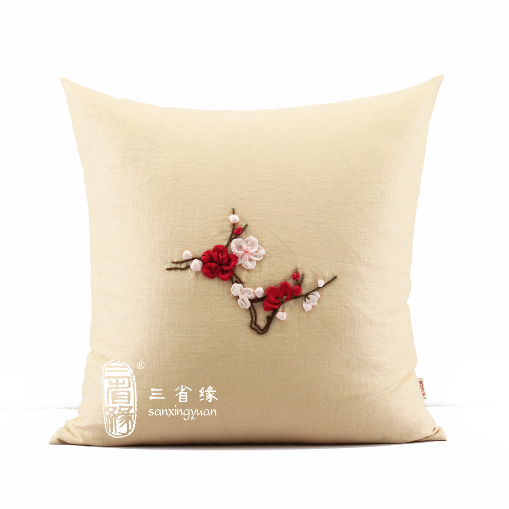 松竹梅手工丝带绣抱枕靠垫居家靠包沙发大靠背套午睡枕送枕芯包邮