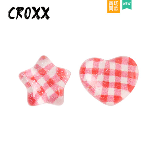 CROXX 洞洞鞋配饰粉色格子爱心鞋花鞋扣配件diy适配Cross/Crocs