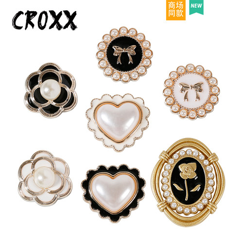 CROXX 洞洞鞋配饰经典黑白小香风鞋花装饰扣diy 适配Cross/Crocs