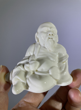老物件 清晚期 德化窑白釉人物水注 砚滴摆件 置物
