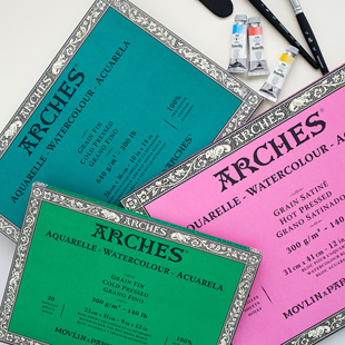 法国ARCHES阿诗棉浆水彩本四面封胶300g中粗/细纹 专业绘画水彩纸